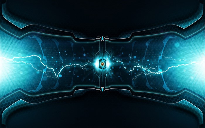 Abstract blue energy with lightning and hexagonal patterns