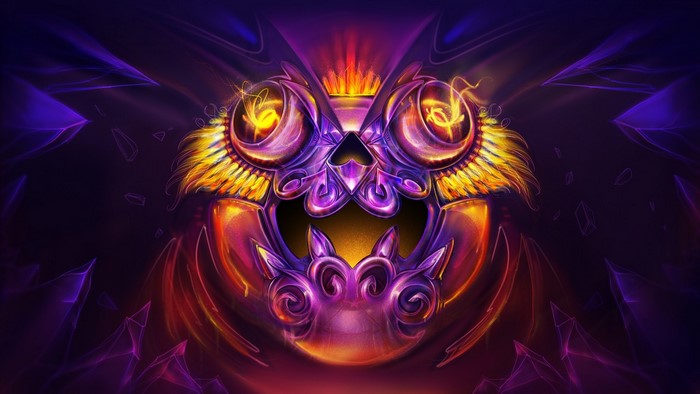 Abstract psychedelic alien face with purple crystals