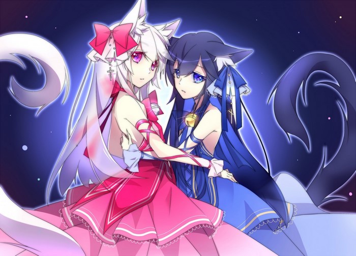 Anime Nekomimi Girls in Vibrant Dresses