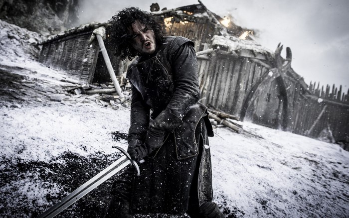 Jon Snow from Game of Thrones in a snowy battle