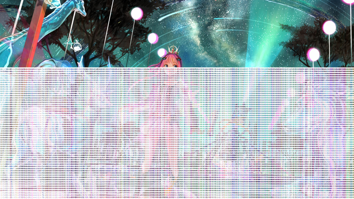 Anime girl with crown and giraffe in starry night festival
