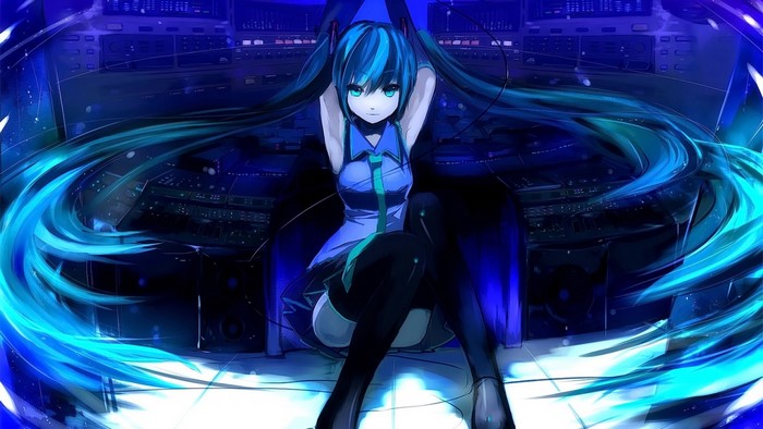 Hatsune Miku from Vocaloid in a blue outfit