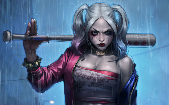 Harley Quinn from DC Comics holding a baseball bat