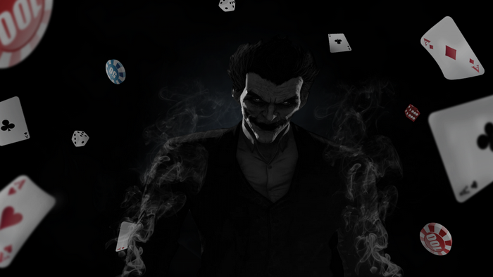 Joker from Batman Arkham Origins with playing cards and dice