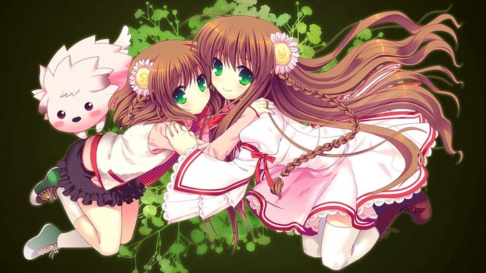 Two anime girls with a fluffy creature