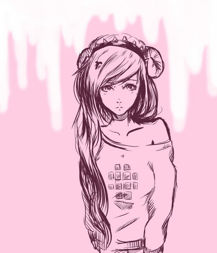 Anime girl with horns and a sweater