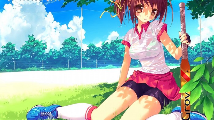 Anime girl with bat on field