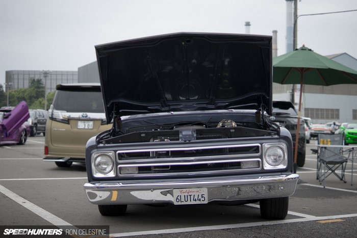 Chevrolet C10 pickup truck with hood open