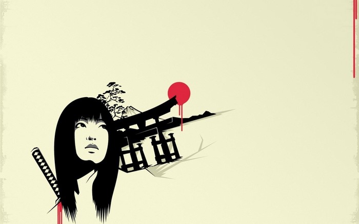 The Bride from Kill Bill with Katana and Japanese Torii Gate