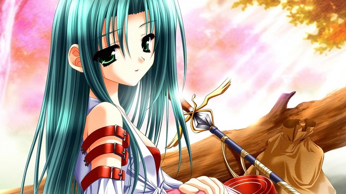 Aqua-haired girl with a staff