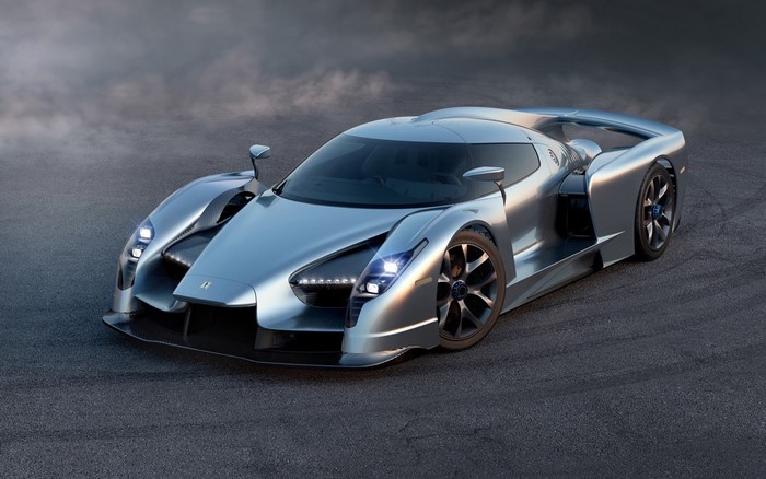 Silver Koenigsegg CCR Supercar on a Racetrack