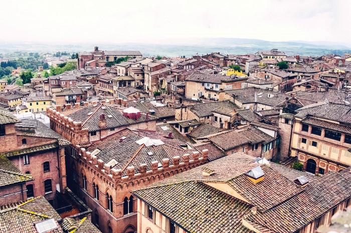 Aerial view of Siena rooftops, Italy
