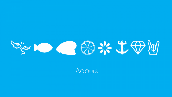 Aqours logos and symbols on blue background