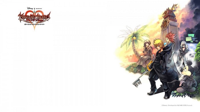 Kingdom Hearts characters and clock tower illustration