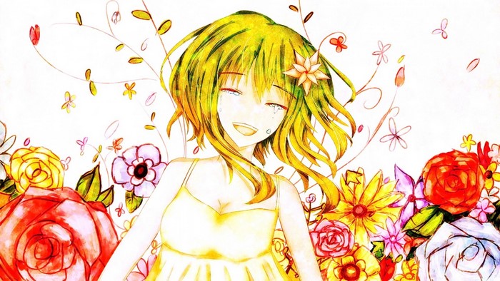 Megpoid Gumi from Vocaloid with flowers