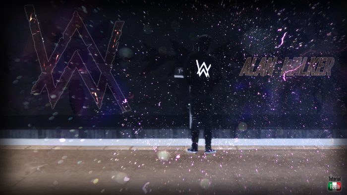 Alan Walker logo and figure with particles