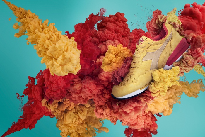 Yellow Diadora Sneakers with Colorful Smoke