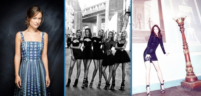 Olivia Wilde and fashion models in black dresses