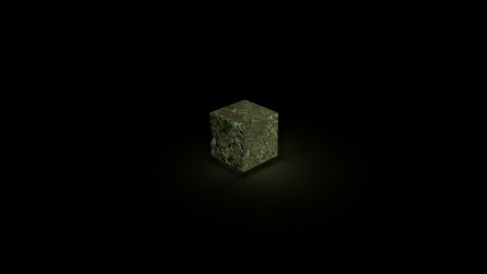 A glowing cube in darkness