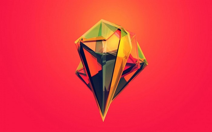 Abstract geometric crystal on a red background
