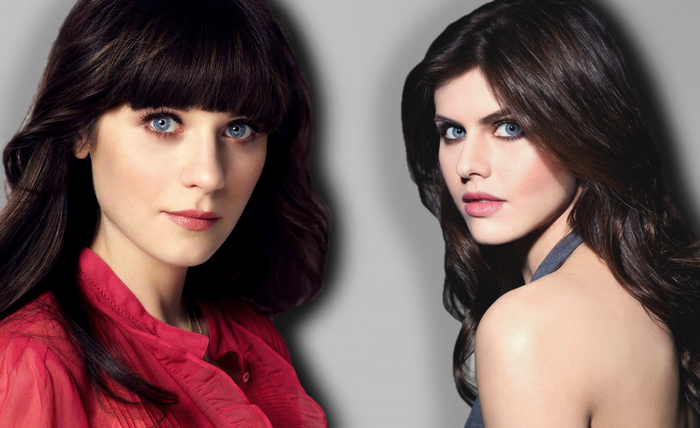 Alexandra Daddario and Zooey Deschanel portrait