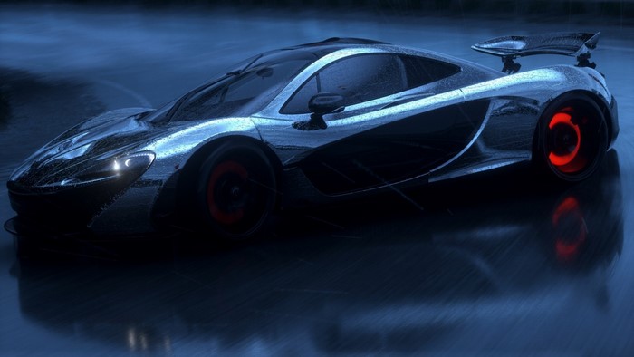 McLaren P1 sports car on a wet road
