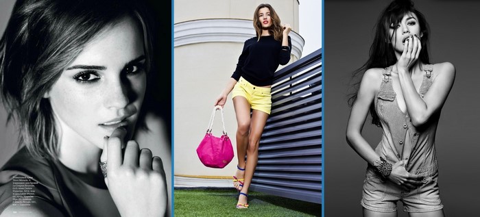 Emma Watson, Olga Kurylenko, and fashion model collage