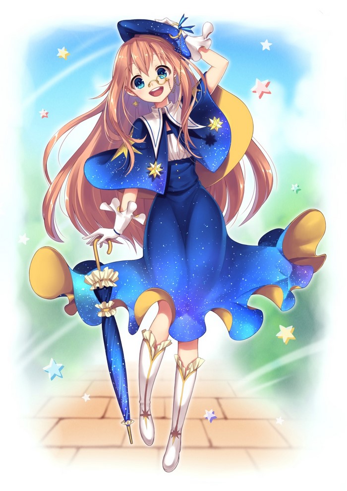 Anime girl with umbrella and starry dress