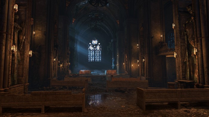 Gears of War 4 temple interior with stained glass window