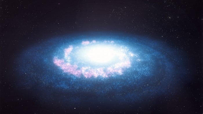 Spiral galaxy with bright core and stars