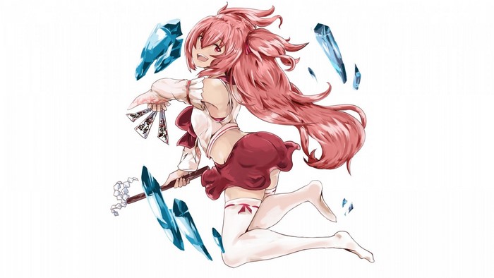 Anime girl with pink hair and blue crystals