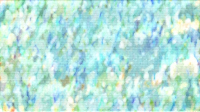 Abstract painting with green and blue colors and textured lines
