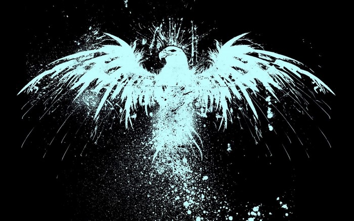 Light blue eagle with paint splatter on black background