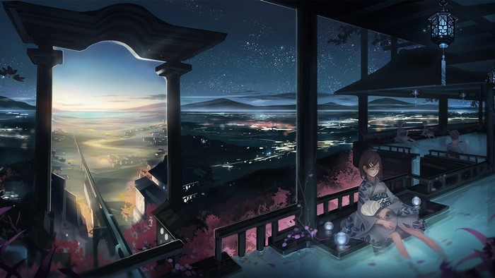 Serene Night Landscape with Anime Character in Japan