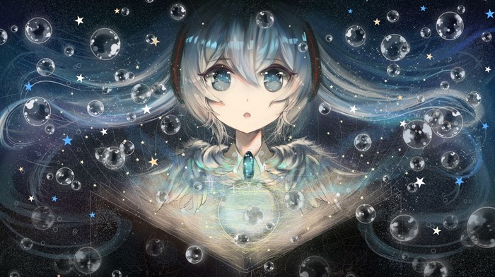 Hatsune Miku in a cosmic, bubble-filled scene