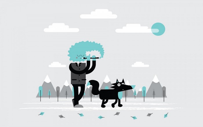 Man with afro and dog looking through telescope