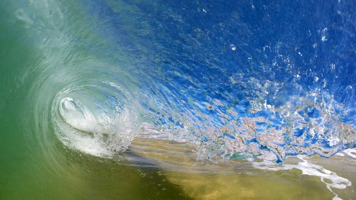 Inside a breaking ocean wave