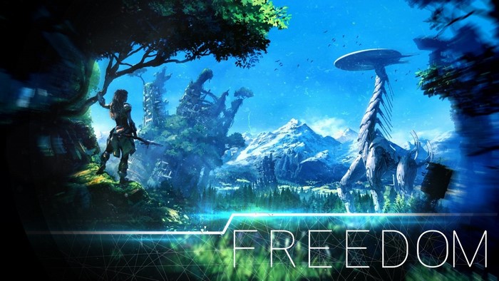Aloy from Horizon Zero Dawn in a futuristic landscape