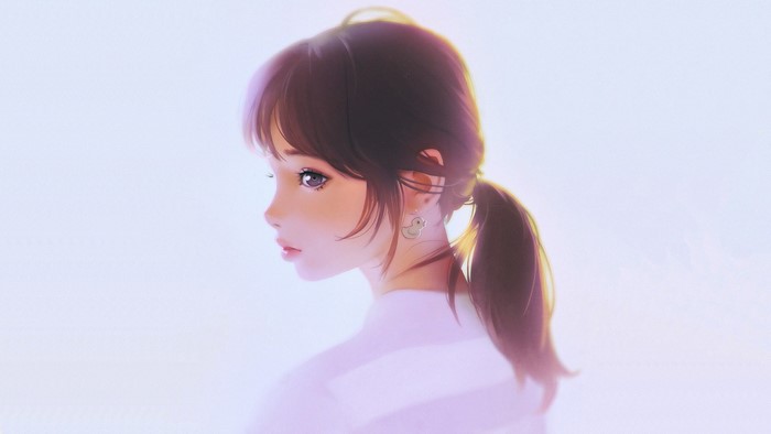 Anime girl with brown hair in a ponytail