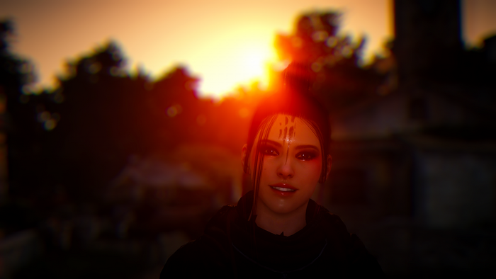 Woman from Black Desert at sunset