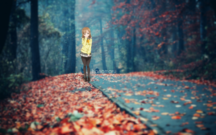 Hanamaru from Love Live! in an autumn forest