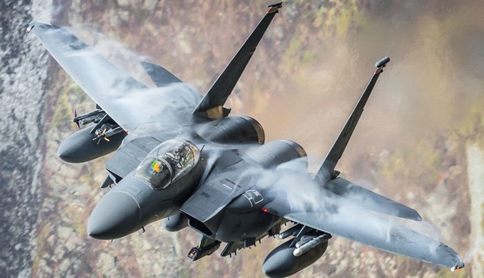 McDonnell Douglas F-15E Strike Eagle fighter jet in flight