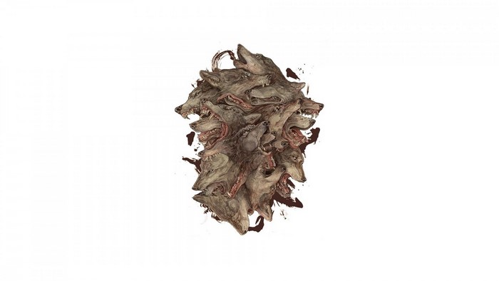 Illustration of a cluster of wolf heads
