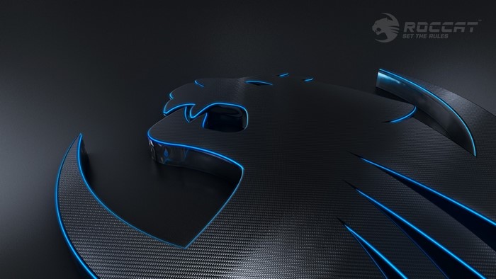 Roccat logo with blue neon accents