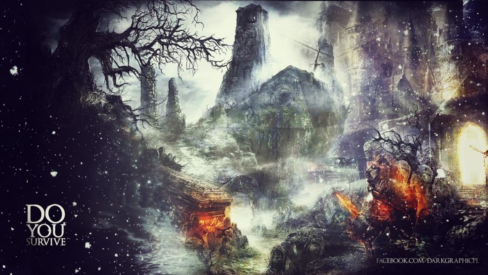 Dark Souls III landscape with knight and castle