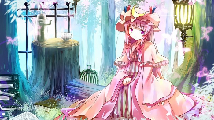 Patchouli Knowledge from Touhou in a pink dress