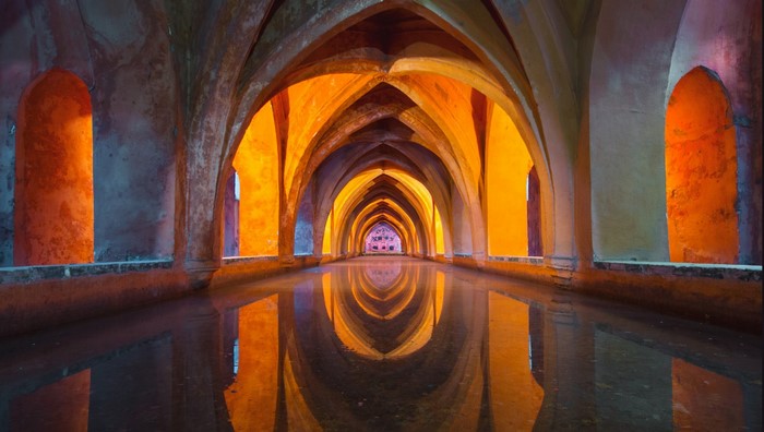 Arched Hallway with Water Reflection