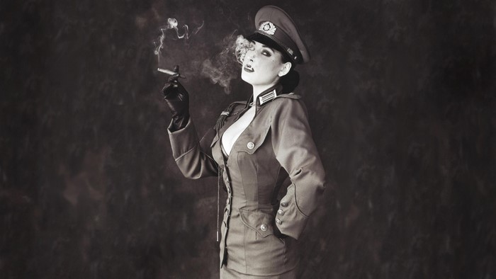 Dita Von Teese in Vintage Military Style Portrait