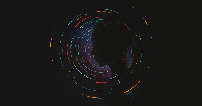 Silhouette of a head with colorful light trails