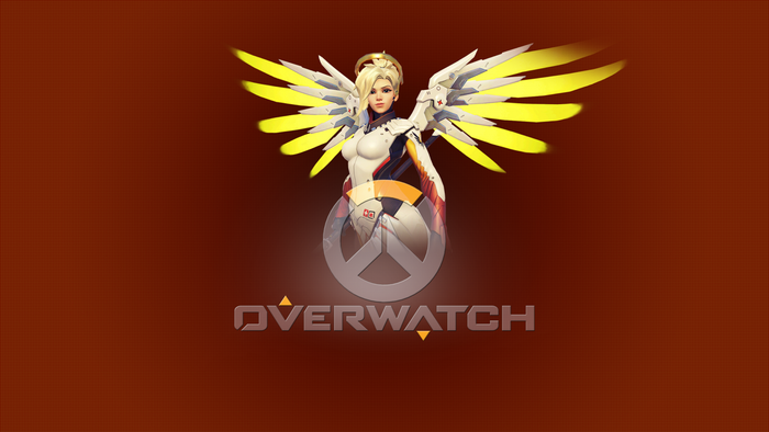 Mercy from Overwatch with Overwatch logo